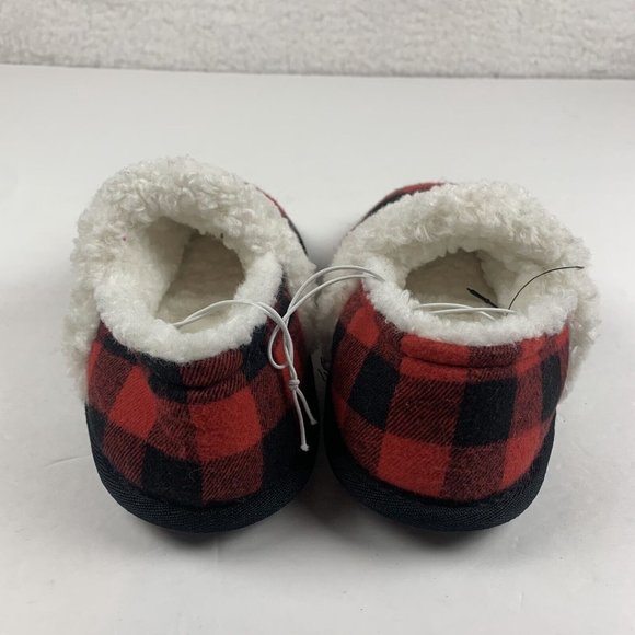 Nordstrom Rack Faux Shearling Slippers Kid's 11/12 Red Bloom Buffalo Plaid 8009 - Picture 5 of 10